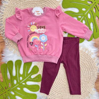 Conj. Casaco Love Blooms e Calça Legging - Rose e Uva